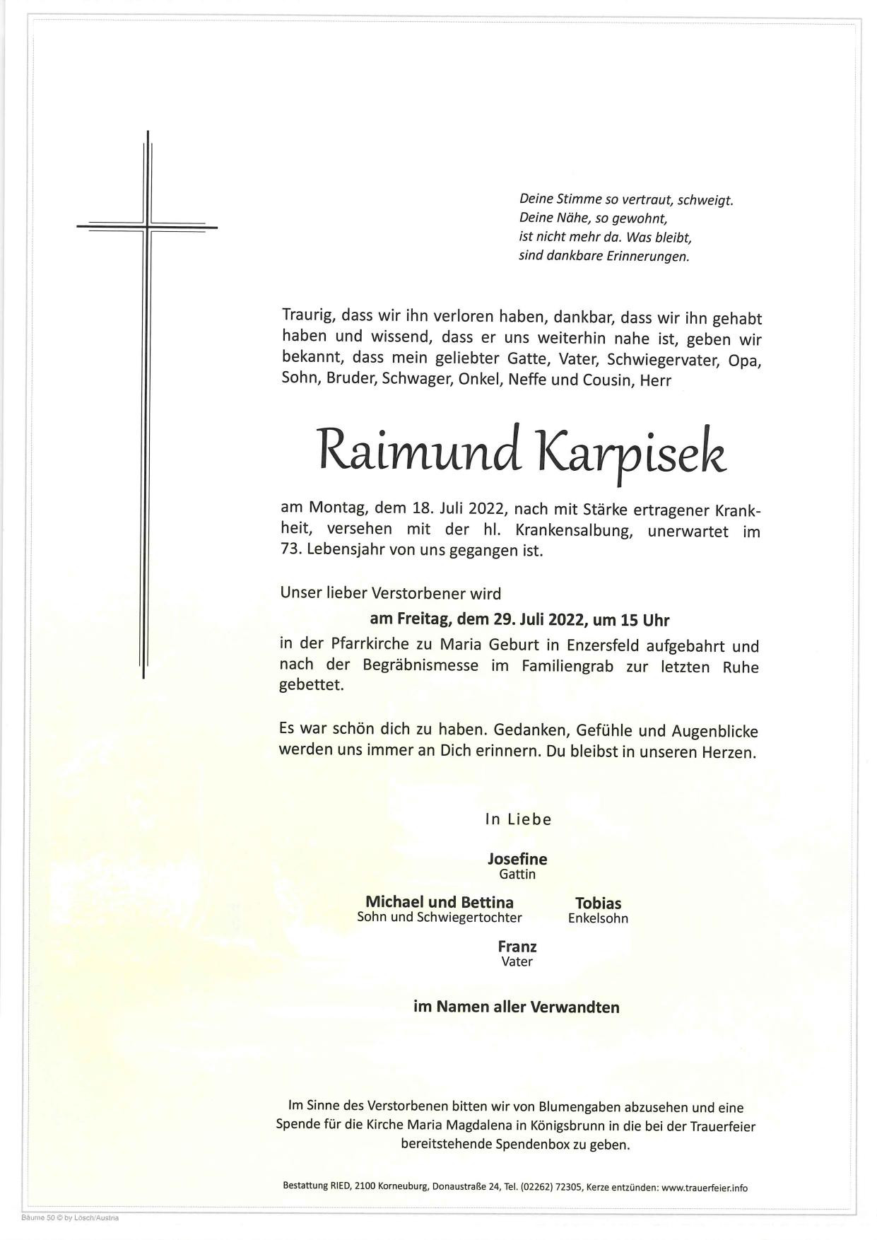 Traueranzeige von Raimund Karpisek