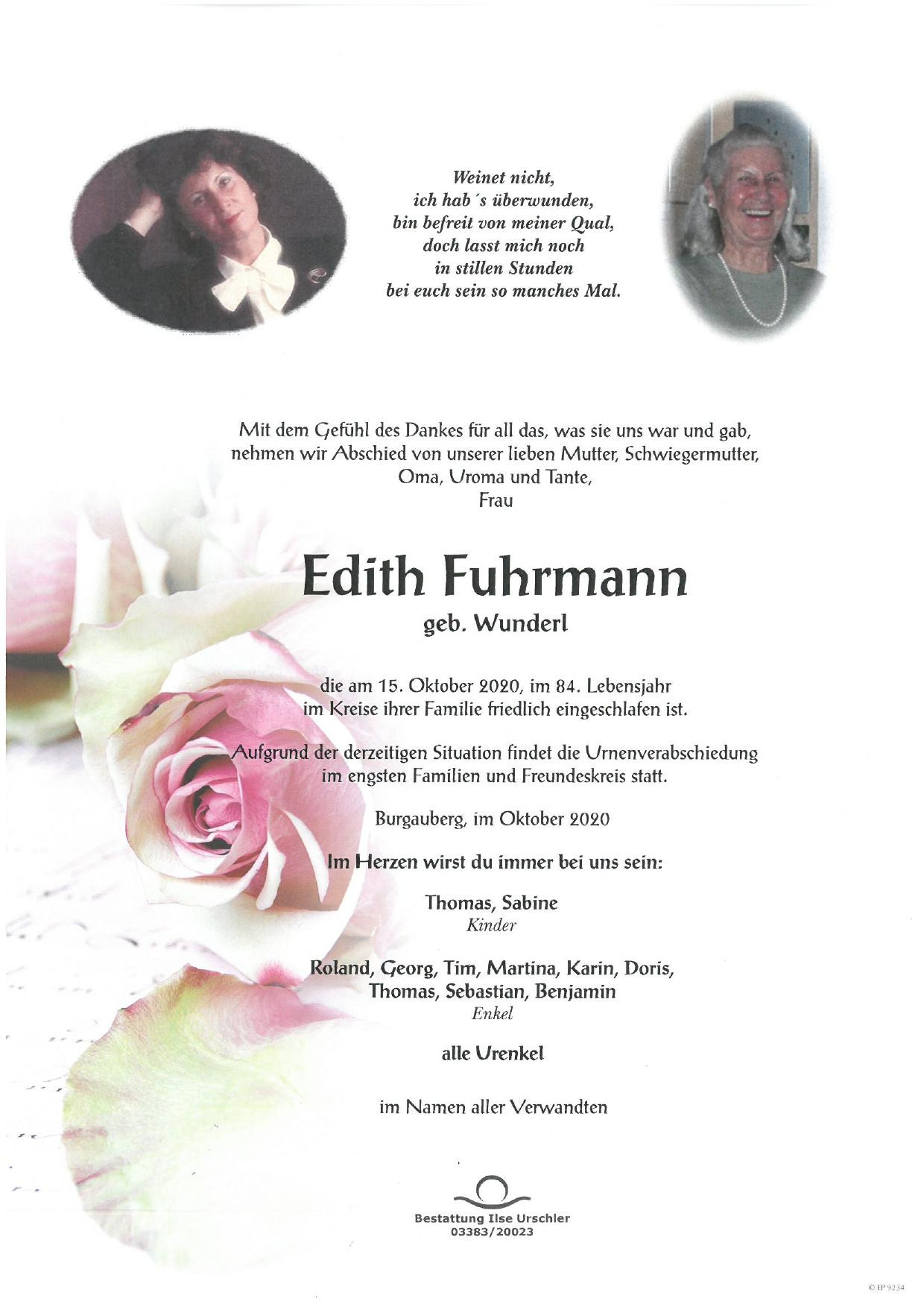 Traueranzeige von Edith Fuhrmann