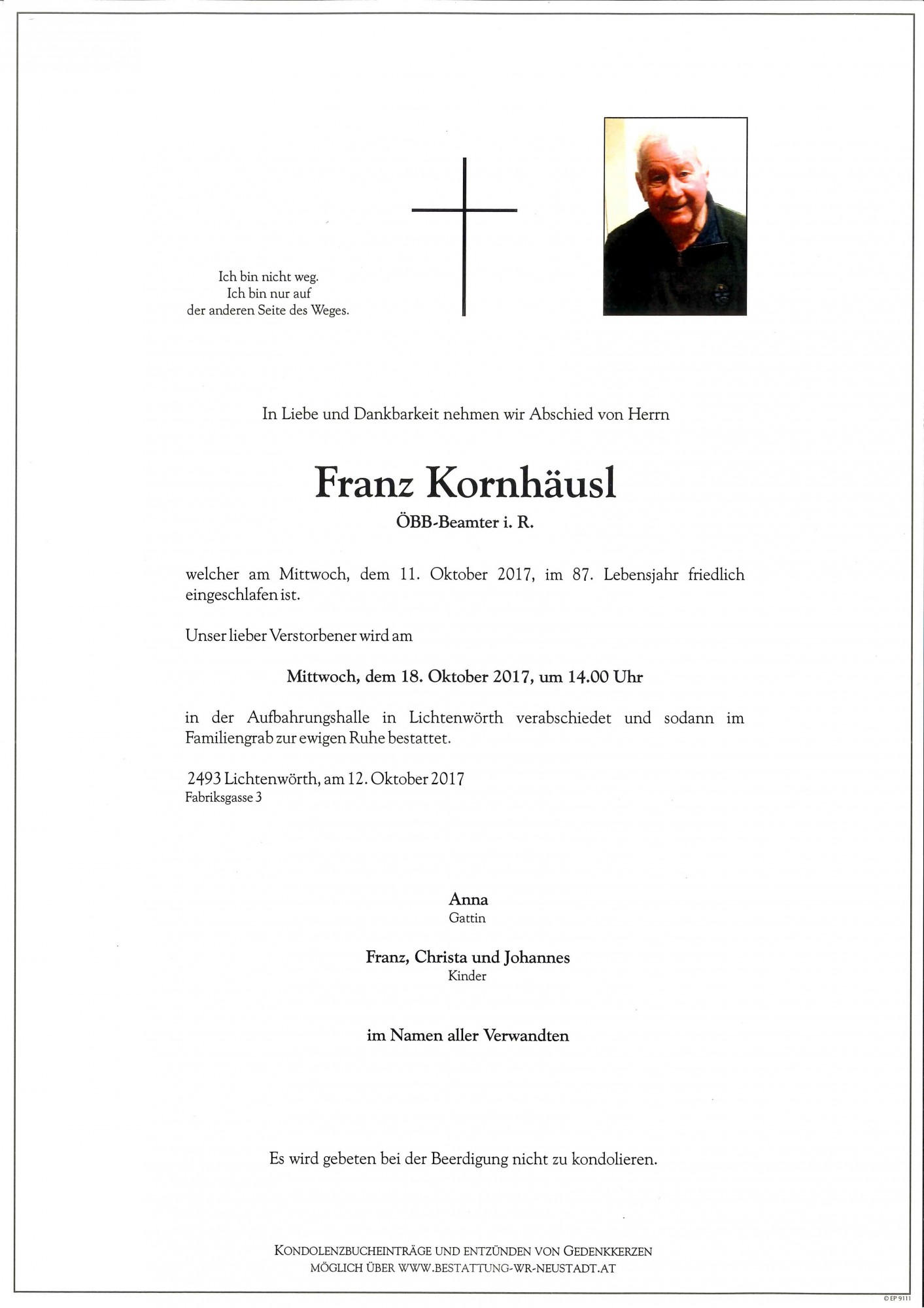 Traueranzeige von Franz Kornhäusl