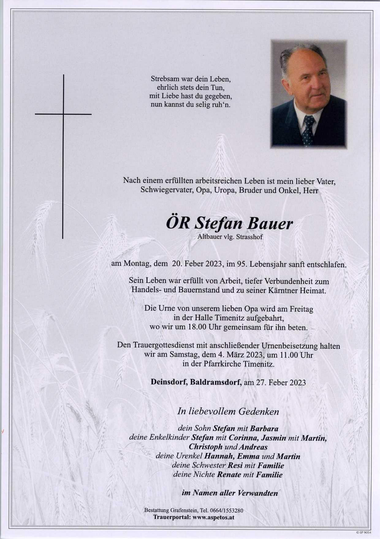 Traueranzeige von ÖR Stefan Bauer