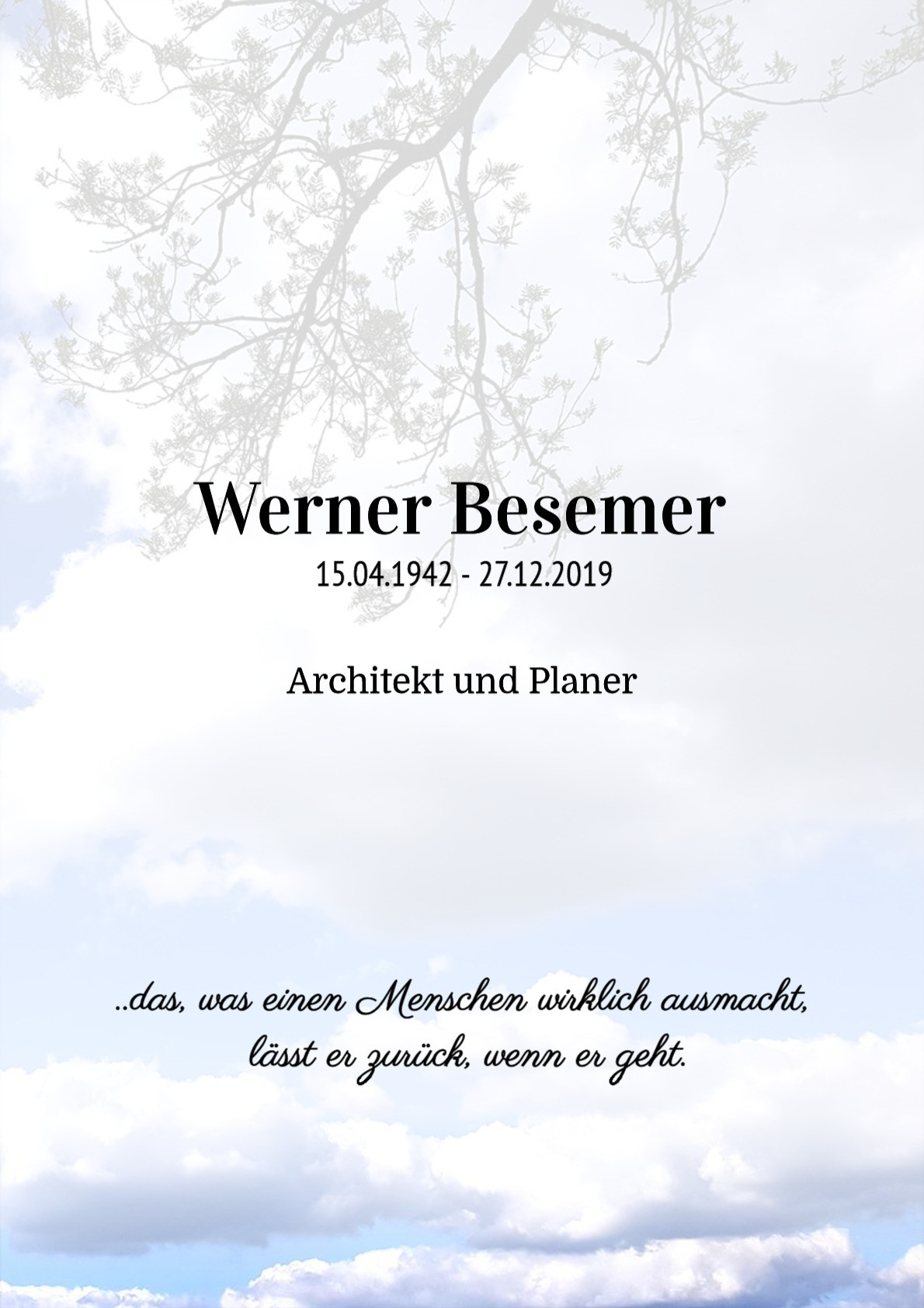 Traueranzeige von Werner Besemer