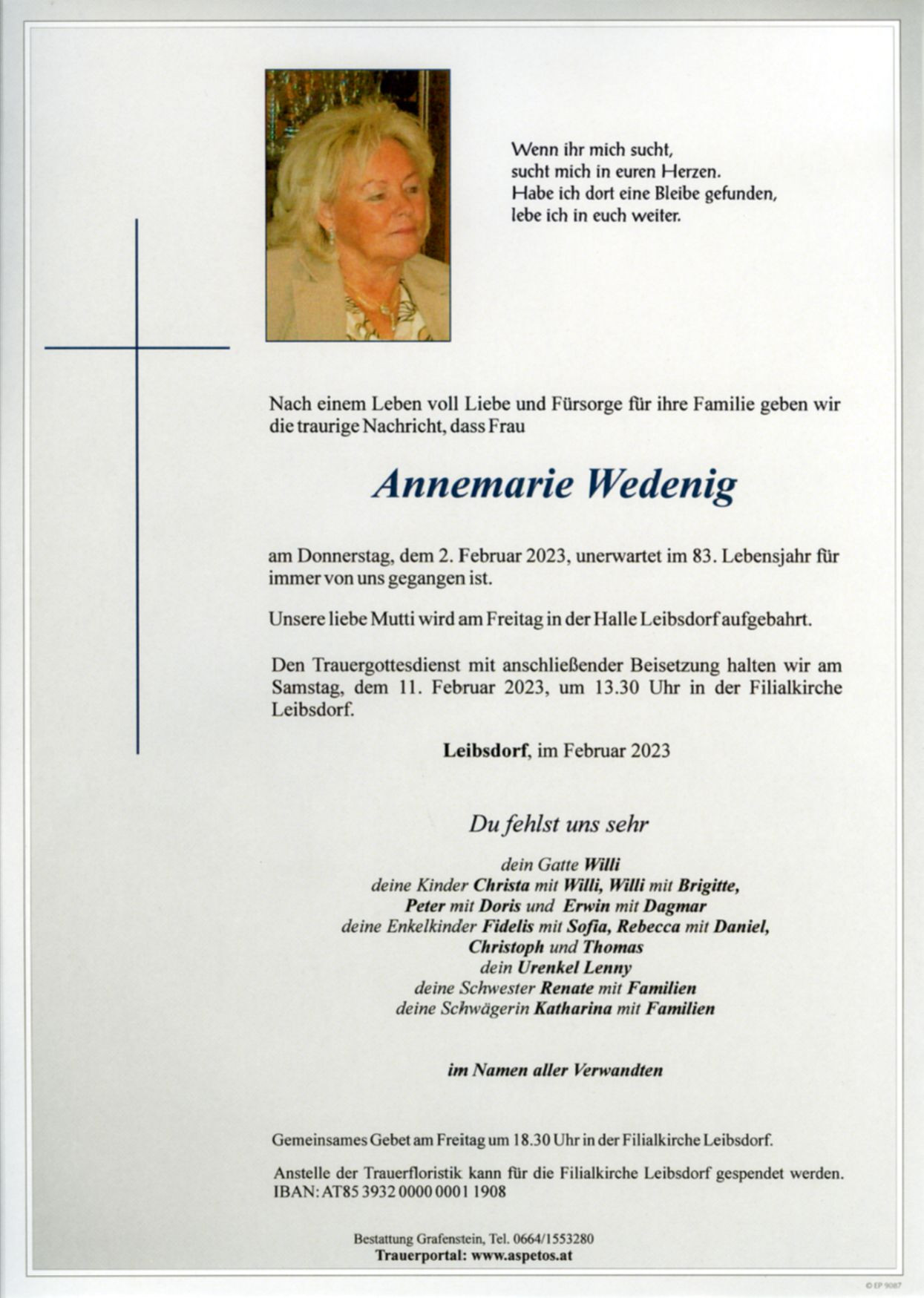 Traueranzeige von Annemarie Wedenig