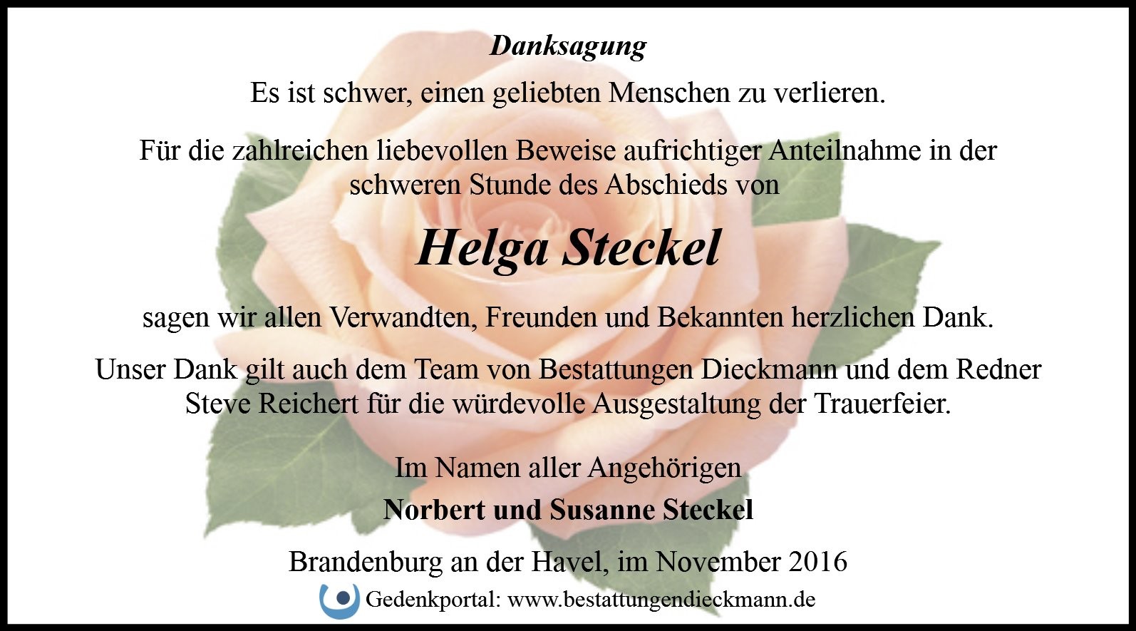 Traueranzeige von Helga Steckel