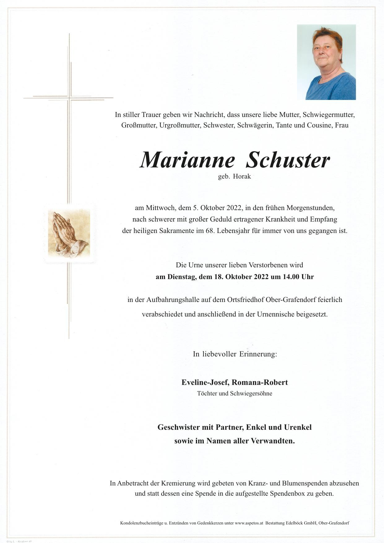 Traueranzeige von Marianne Schuster