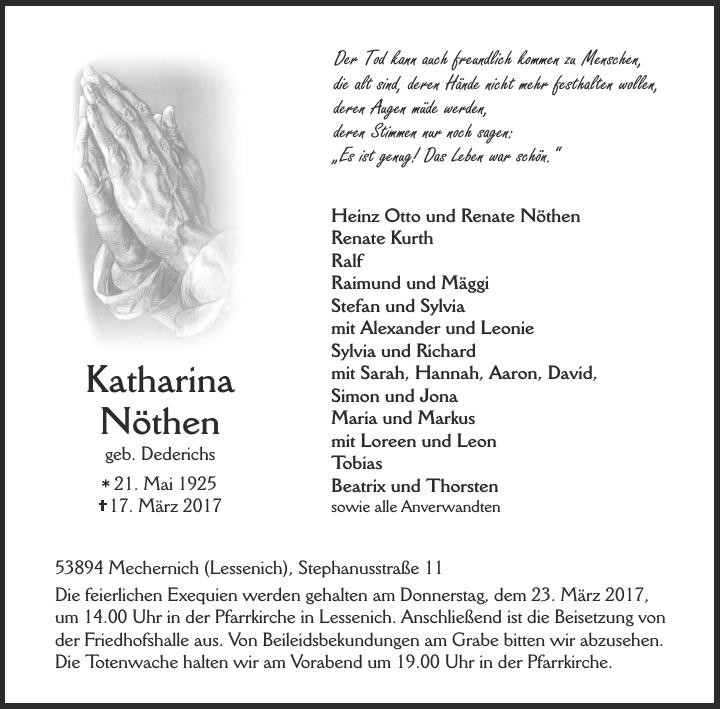 Traueranzeige von Katharina Nöthen