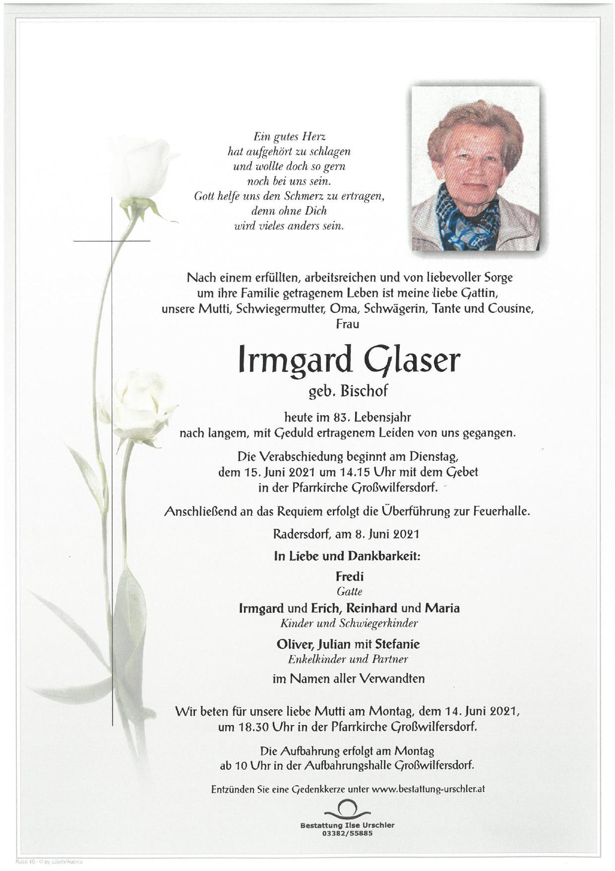 Traueranzeige von Irmgard Glaser