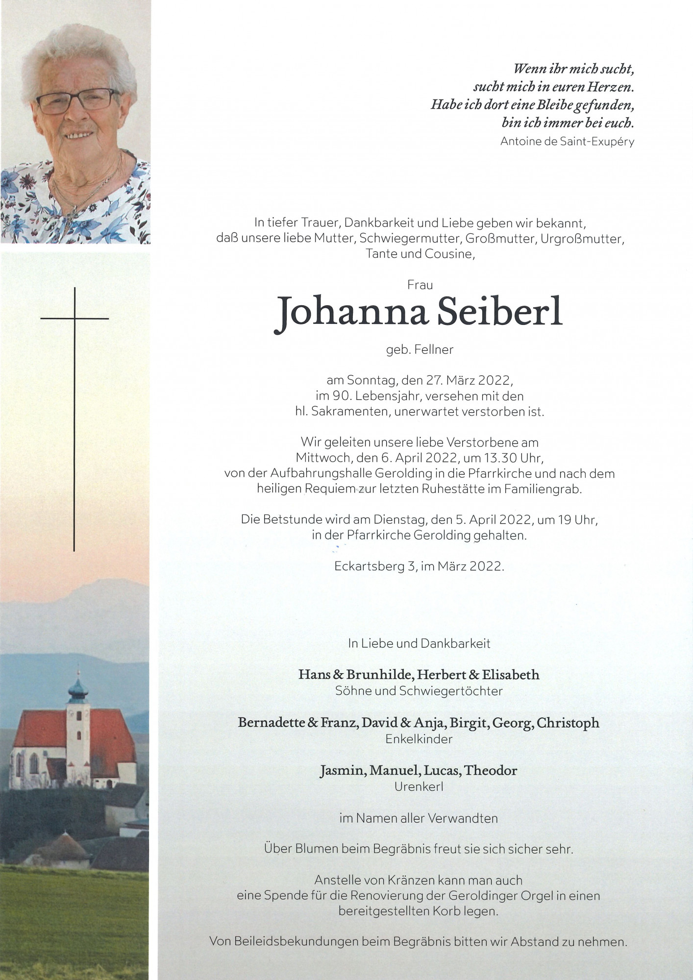 Traueranzeige von Johanna Seiberl
