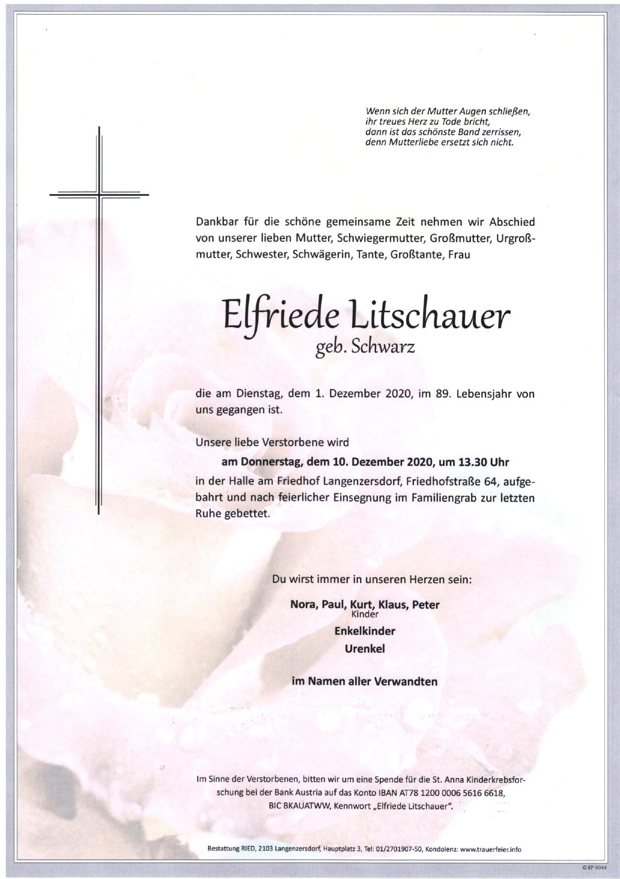 Traueranzeige von Elfriede Litschauer