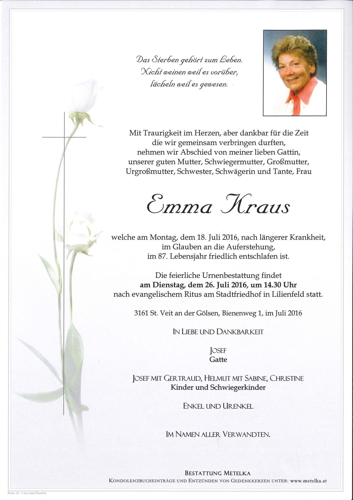 Traueranzeige von Emma Kraus