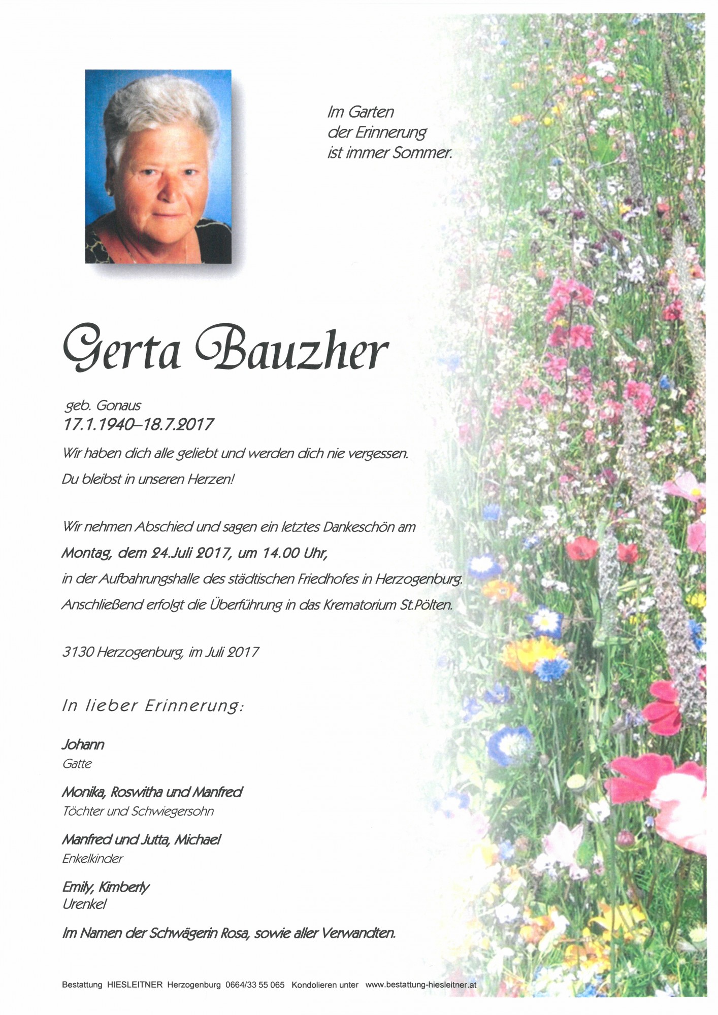 Traueranzeige von Gerta Bauzher