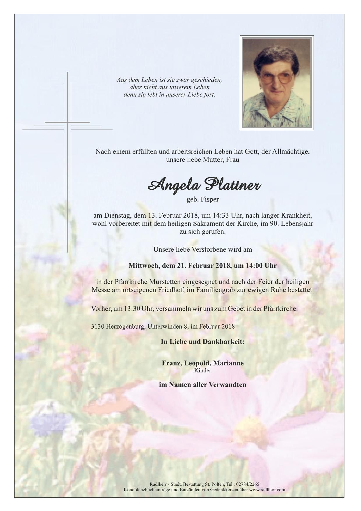 Traueranzeige von Angela Plattner