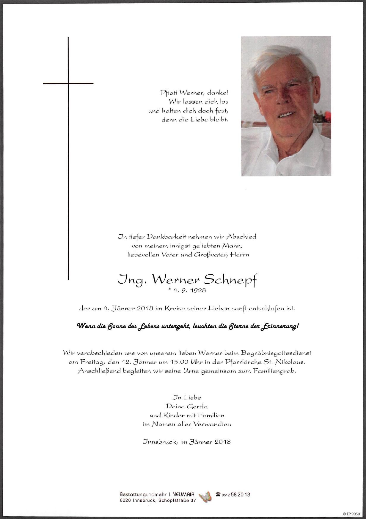Traueranzeige von Ing. Werner Schnepf