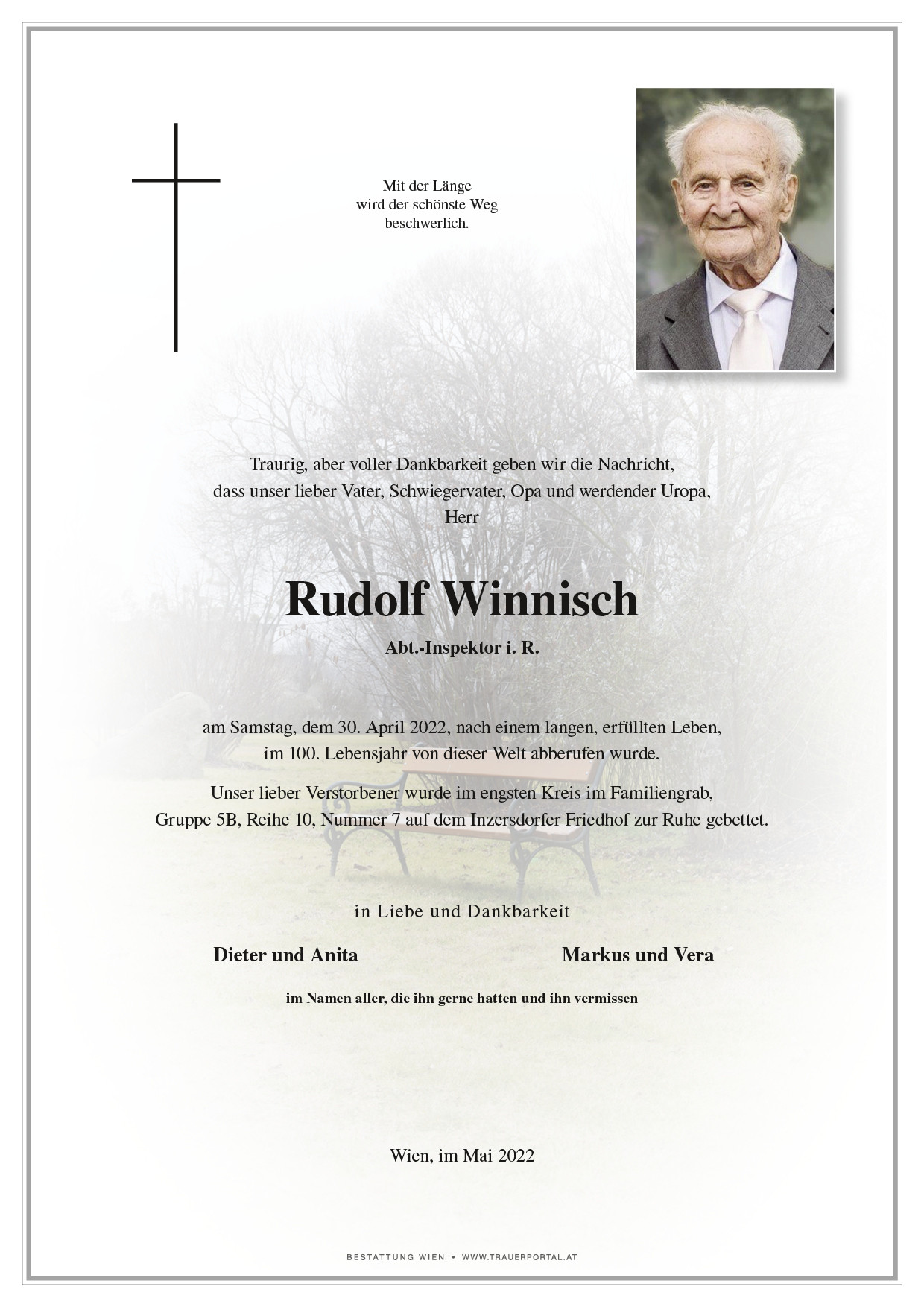 Traueranzeige von Dr. Rudolf Winnisch