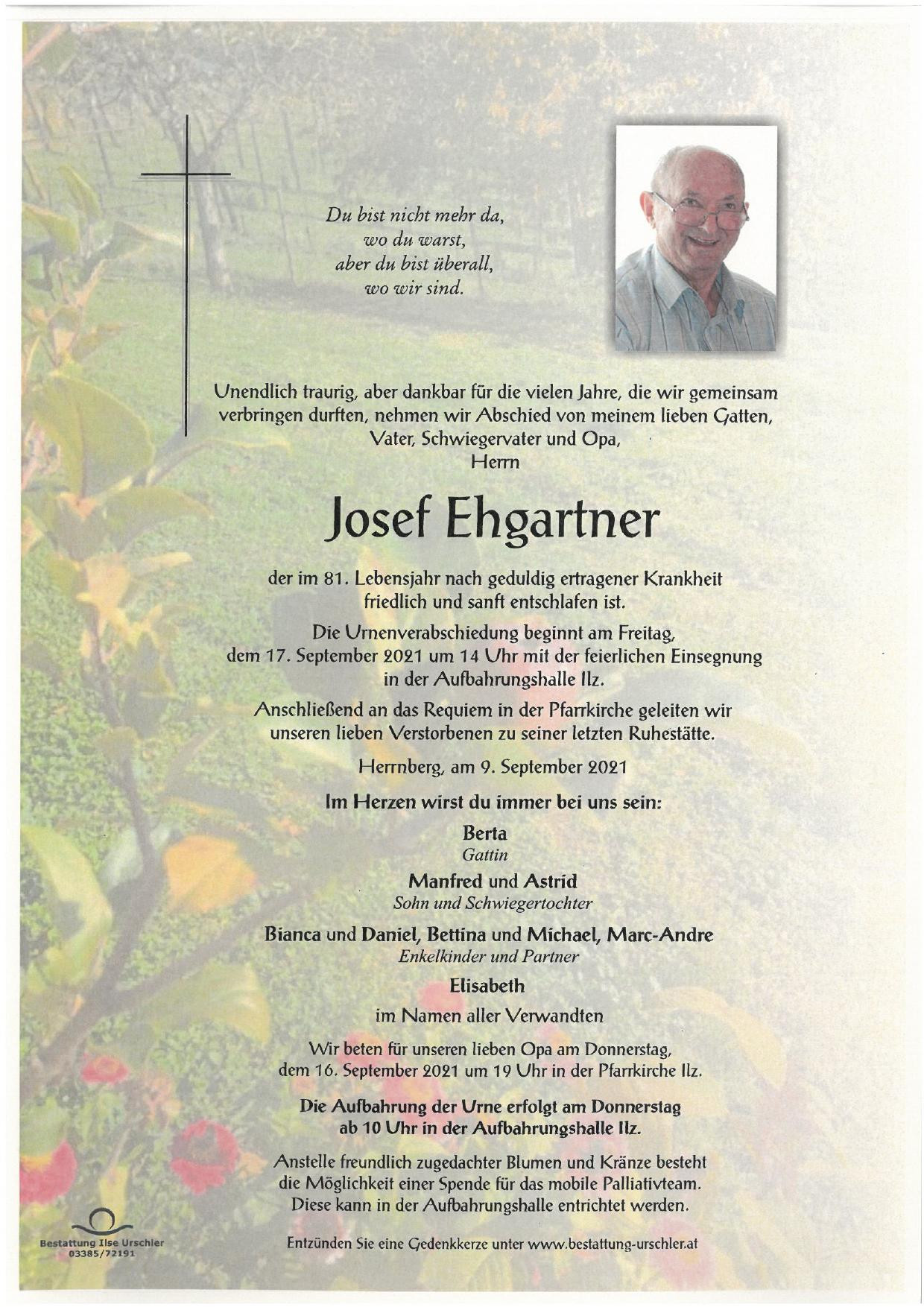 Traueranzeige von Josef Ehgartner