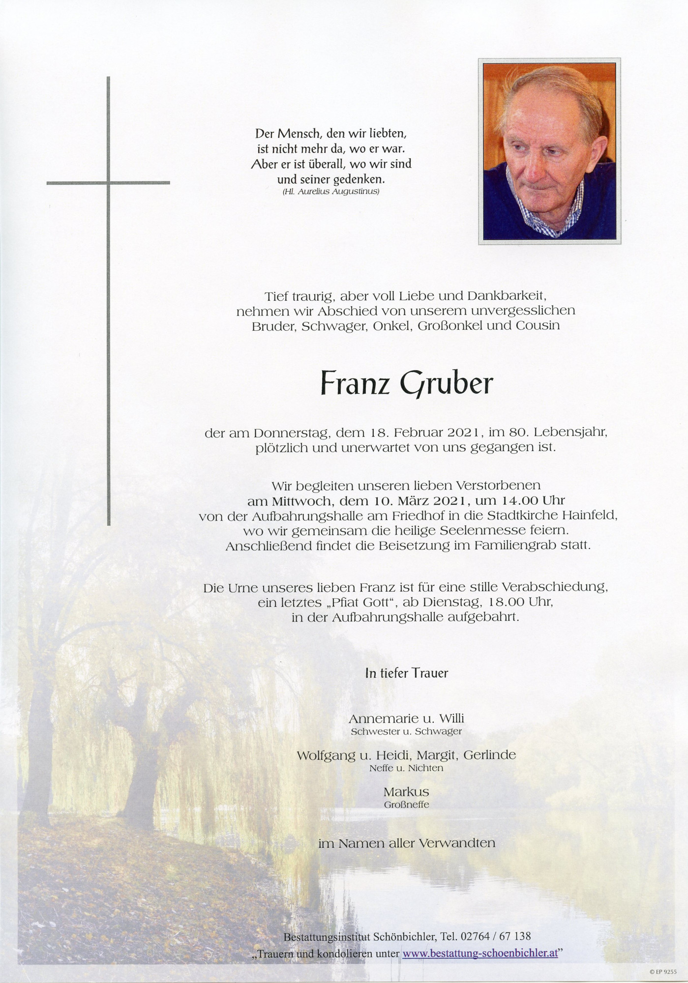Traueranzeige von Franz Gruber