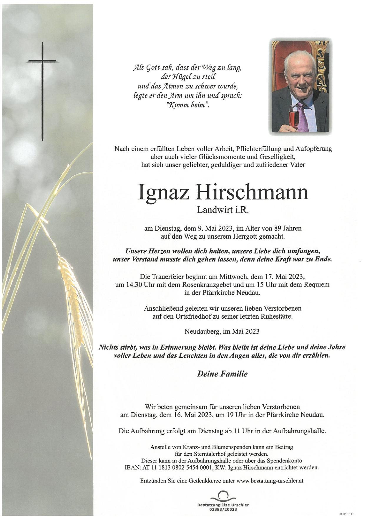 Traueranzeige von Ignaz Hirschmann