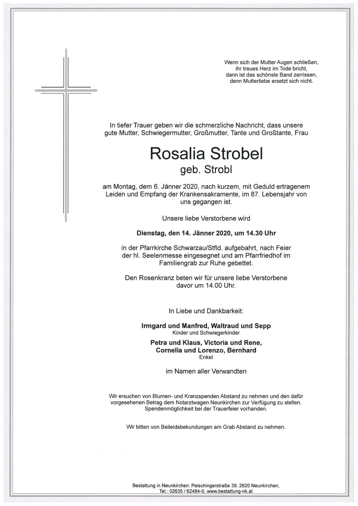 Traueranzeige von Rosalia Strobel