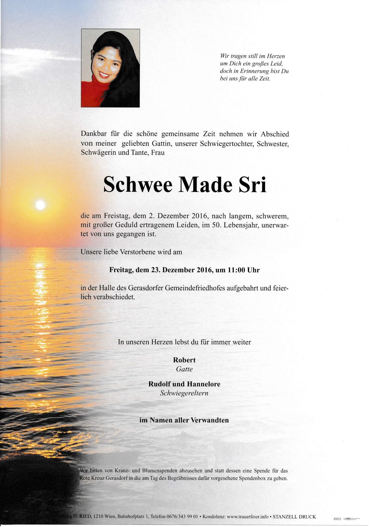 Traueranzeige von Made Sri Schwee