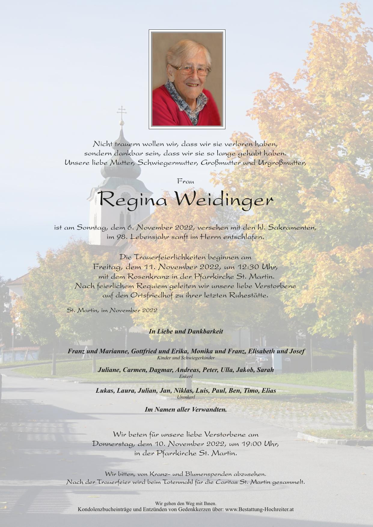 Traueranzeige von Regina Weidinger