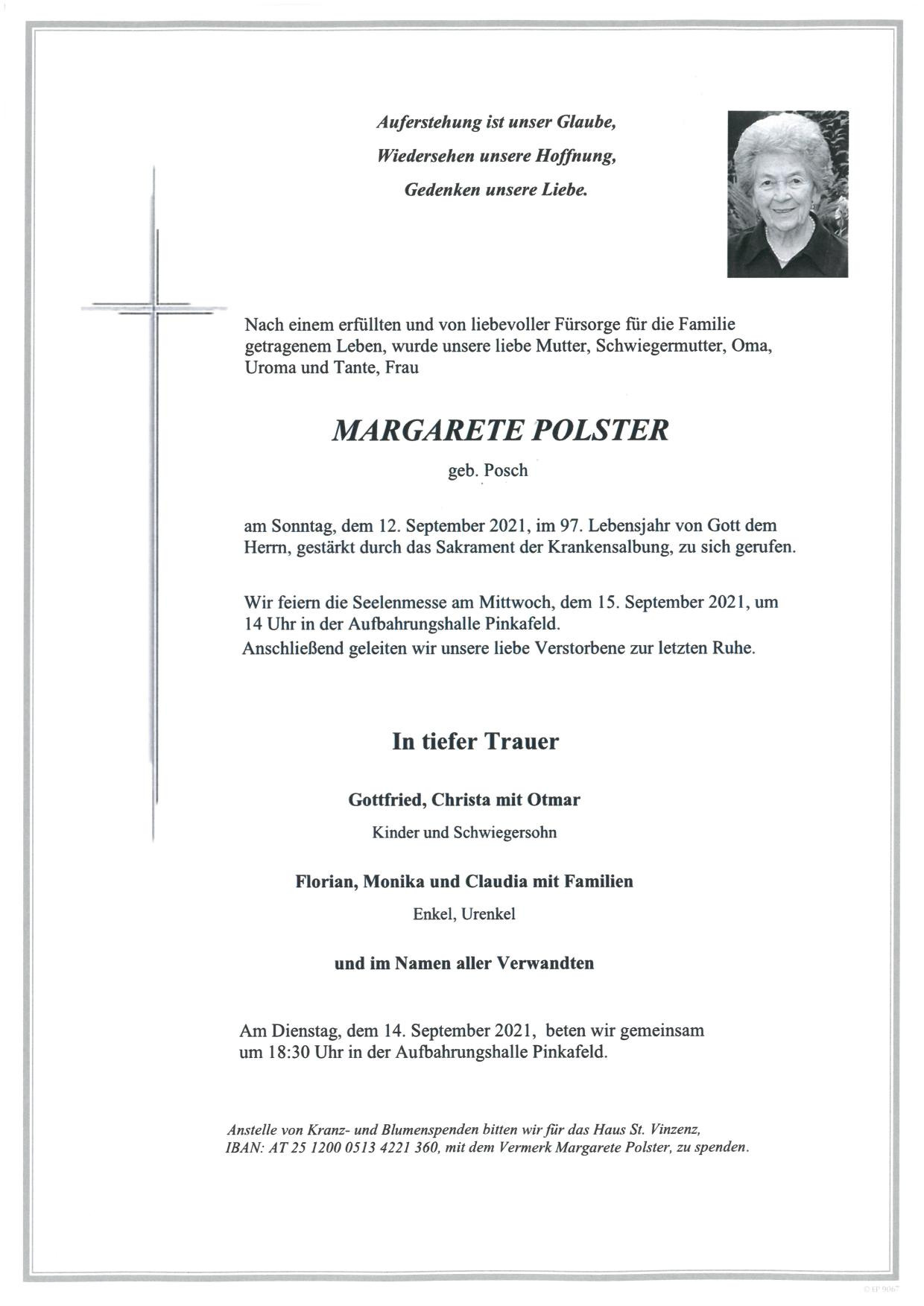 Traueranzeige von Margarete Polster