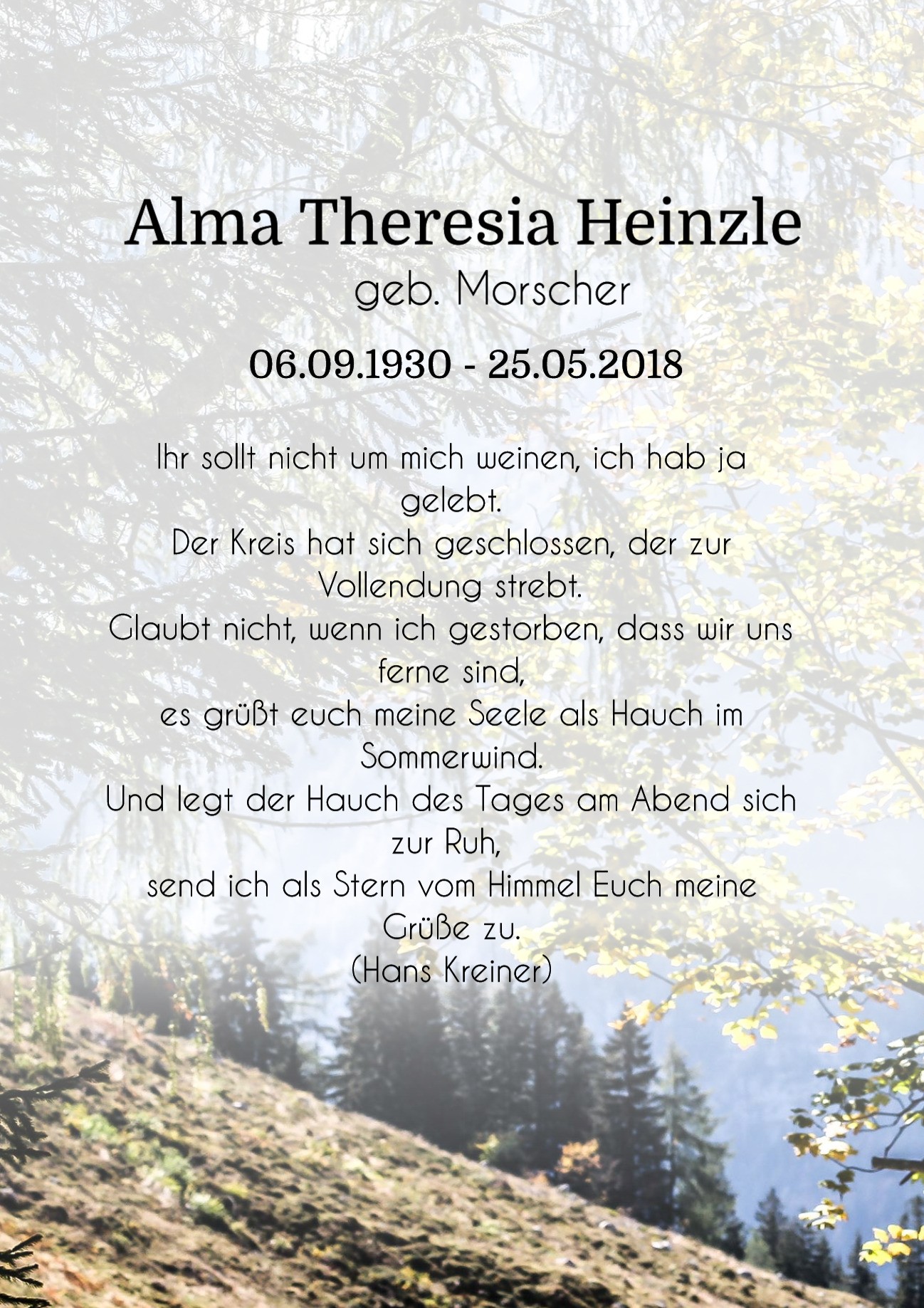 Traueranzeige von Alma Theresia Heinzle