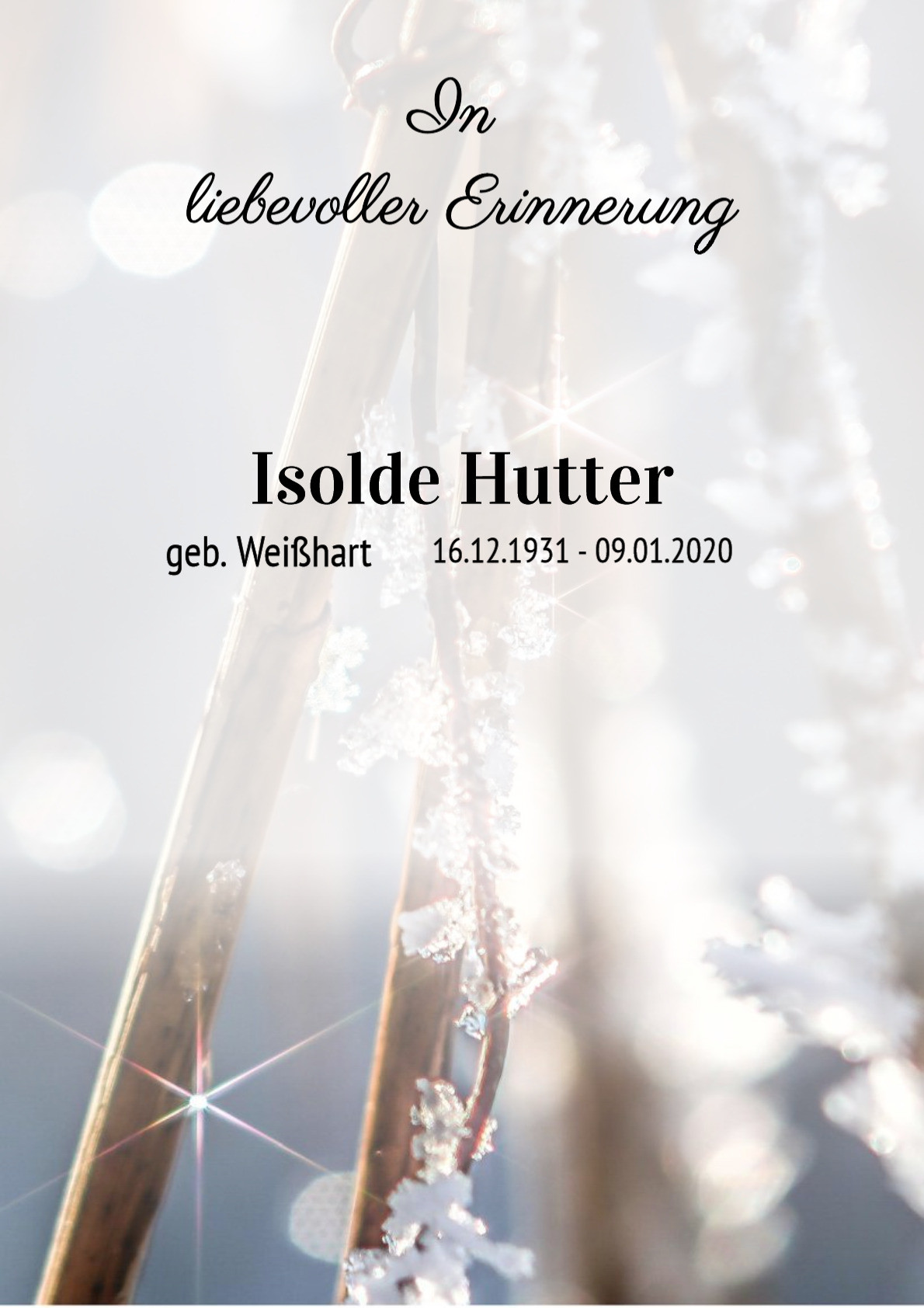 Traueranzeige von Isolde Hutter