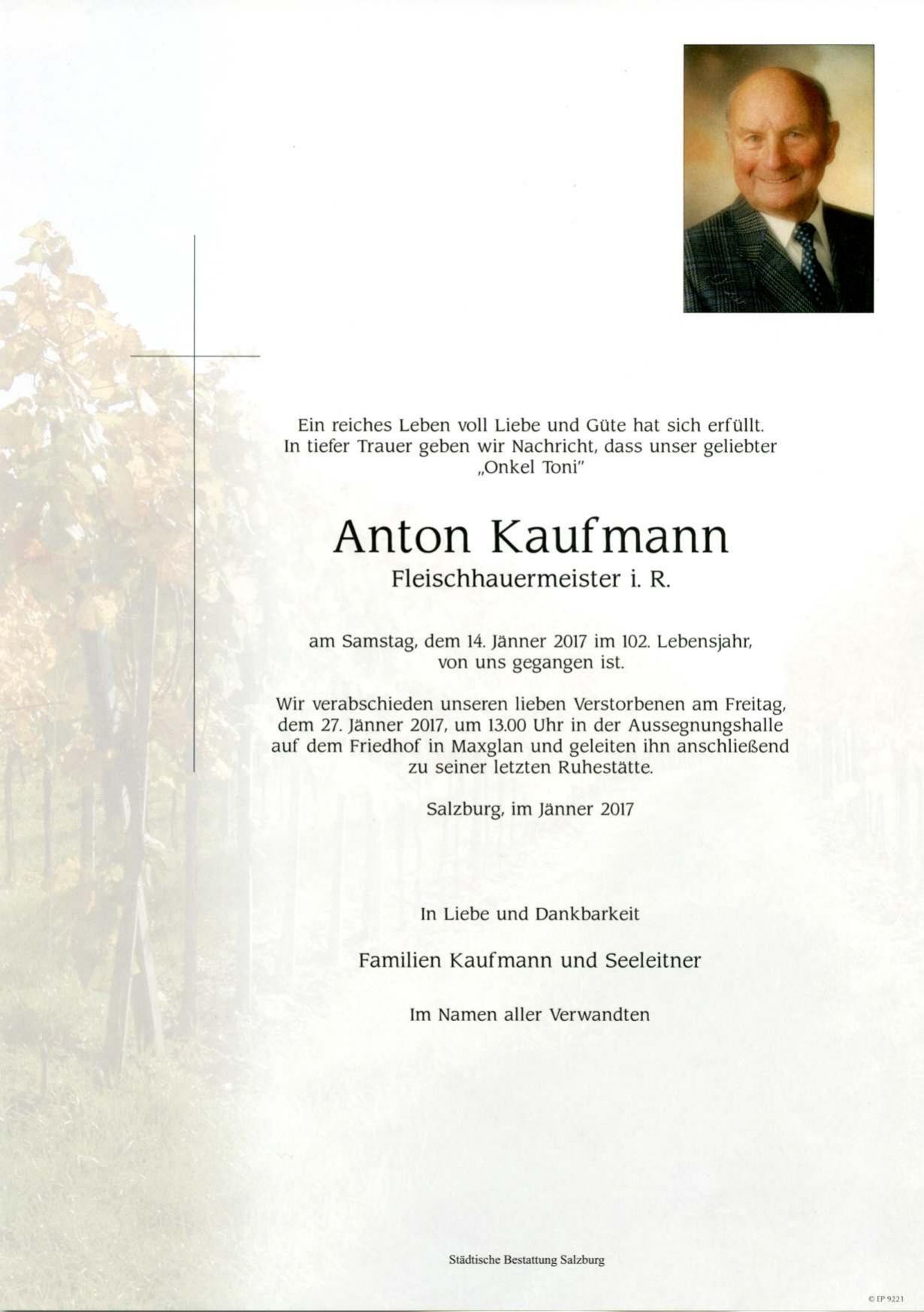 Traueranzeige von Anton Kaufmann