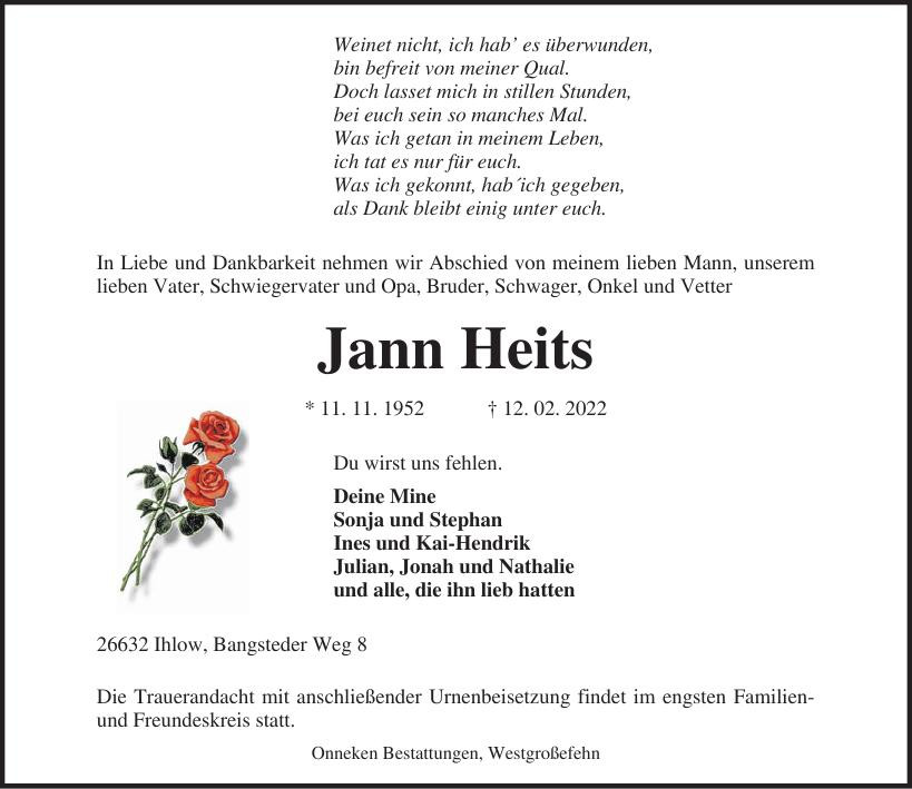 Traueranzeige von Jann Heits