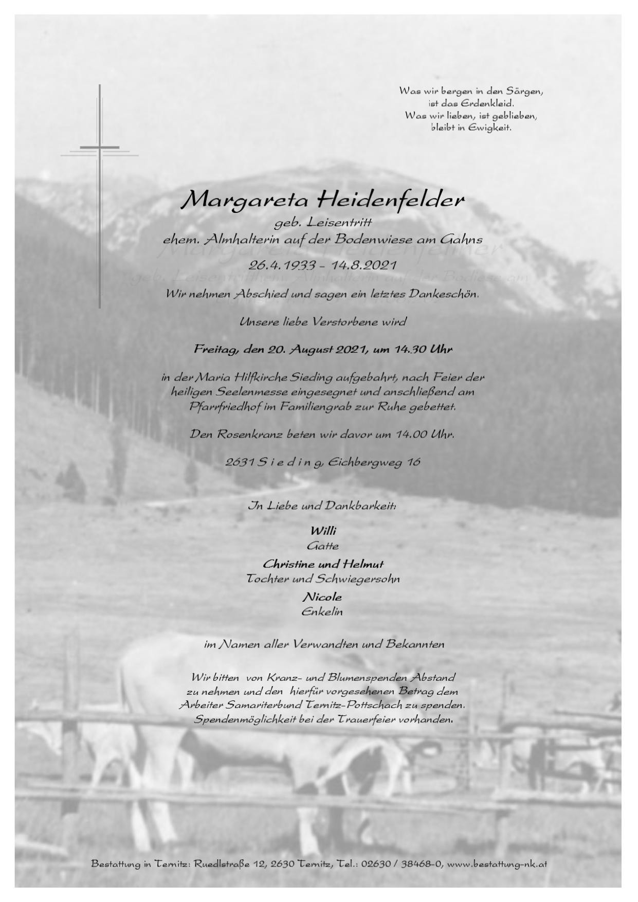Traueranzeige von Margareta Heidenfelder