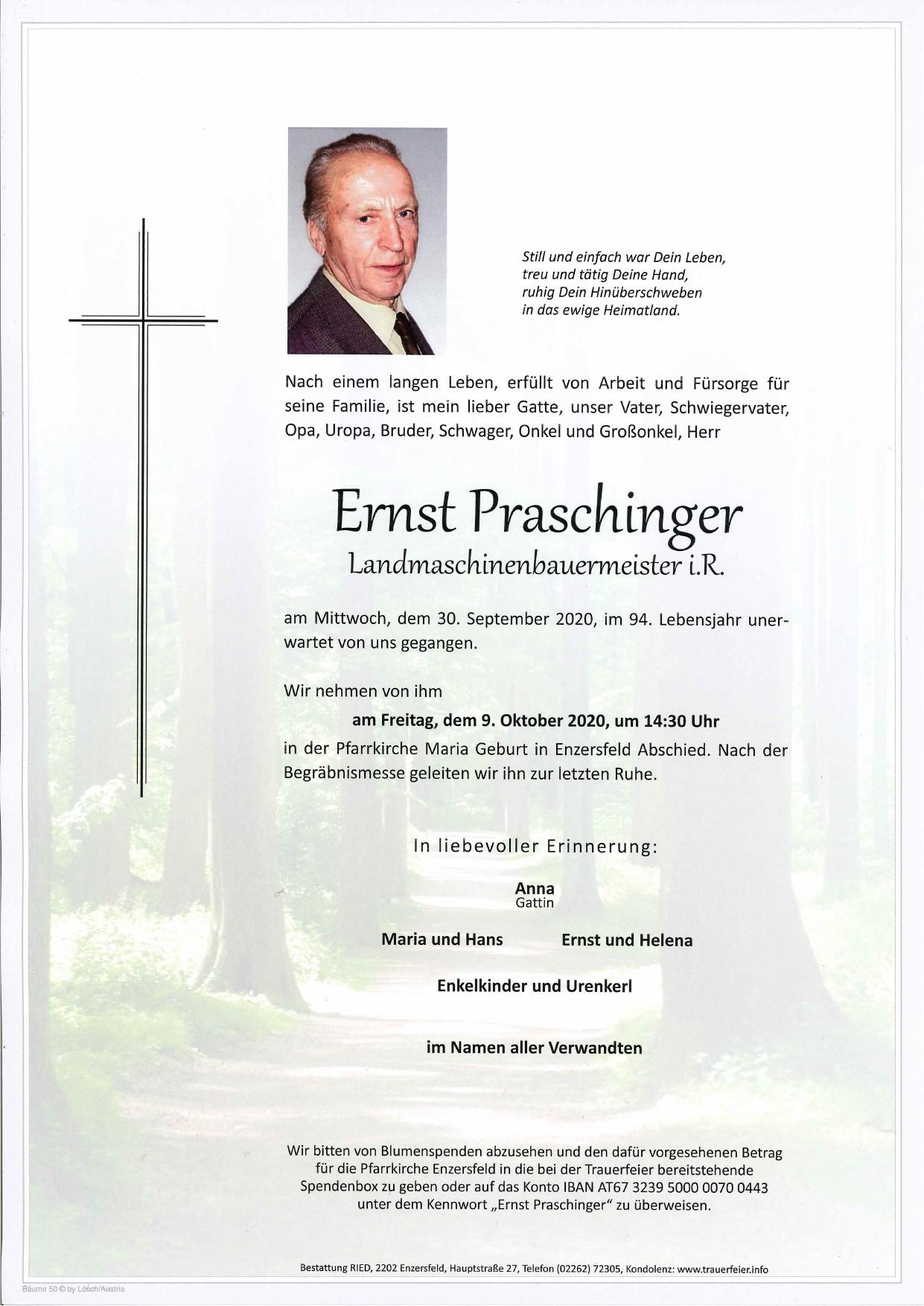 Traueranzeige von Ernst Praschinger