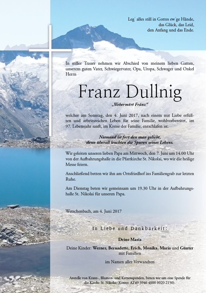 Traueranzeige von Franz Dullnig