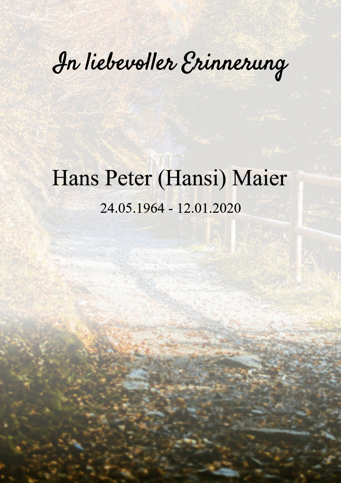 Traueranzeige von Hans Peter (Hansi) Maier