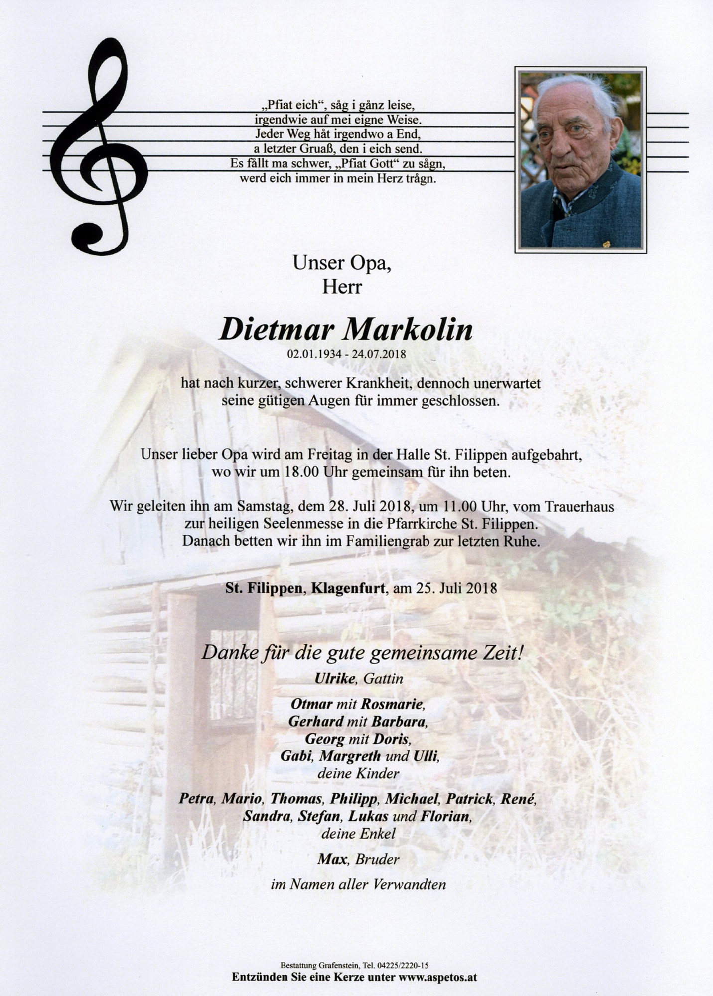 Traueranzeige von Dietmar Markolin