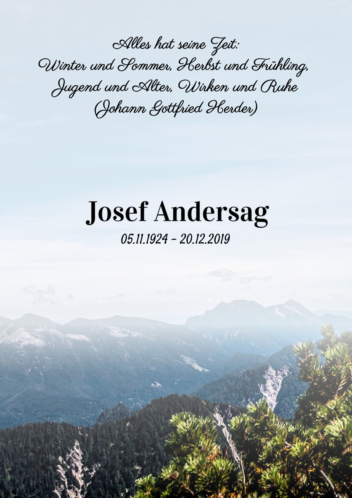 Traueranzeige von Josef Andersag