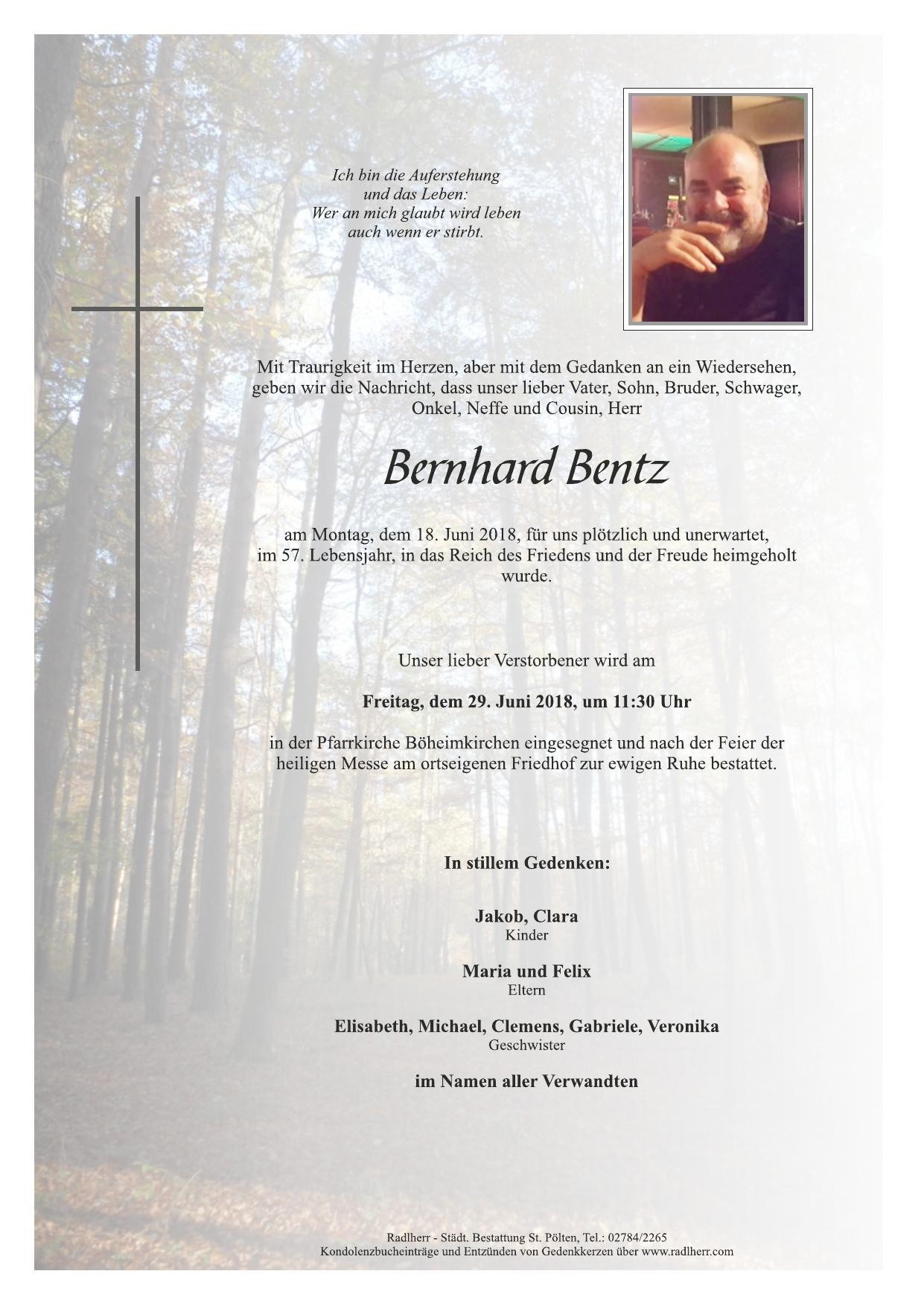 Traueranzeige von Bernhard Bentz
