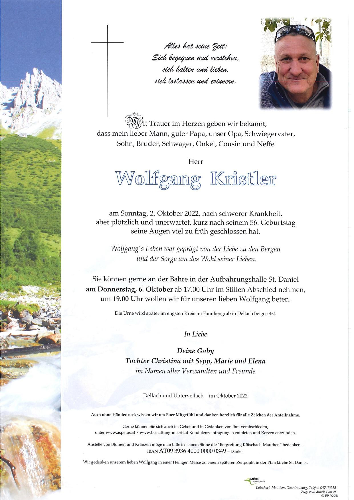 Traueranzeige von Wolfgang Kristler