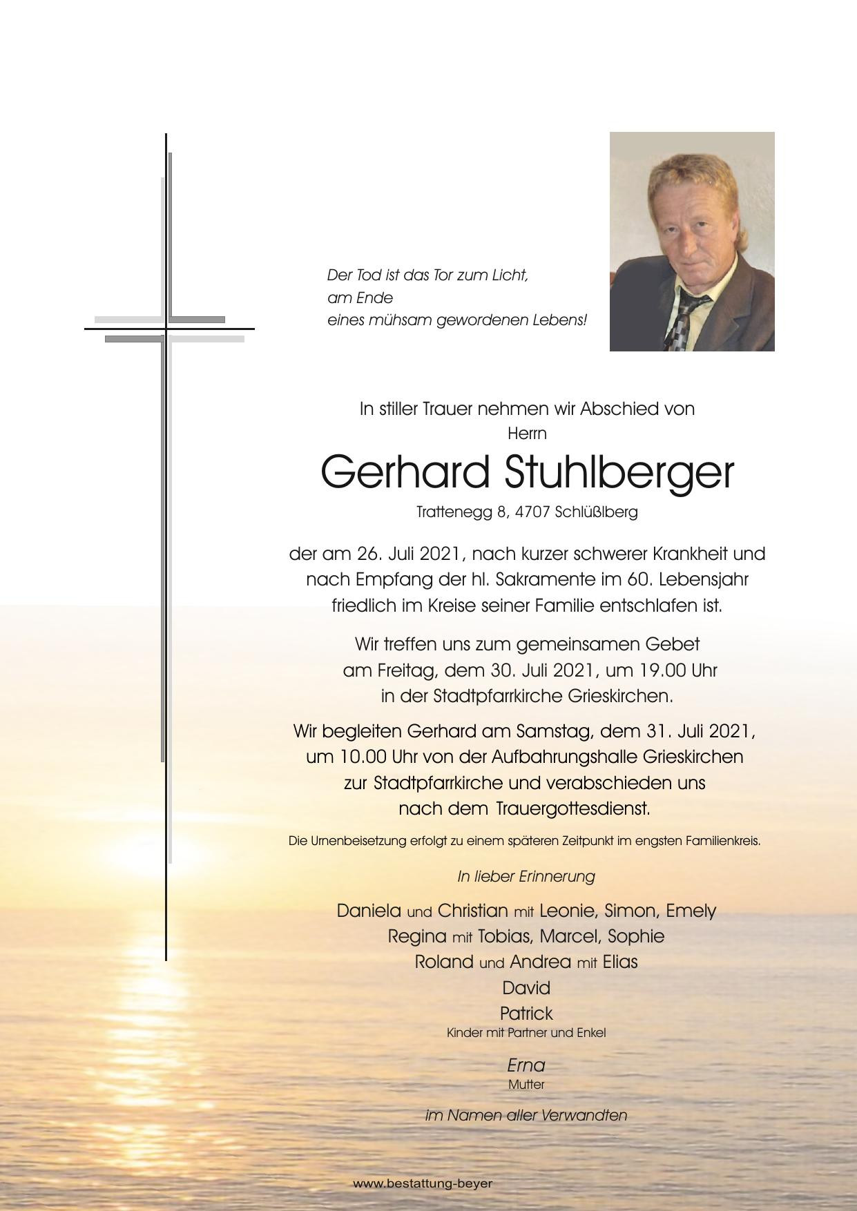 Traueranzeige von Gerhard Stuhlberger