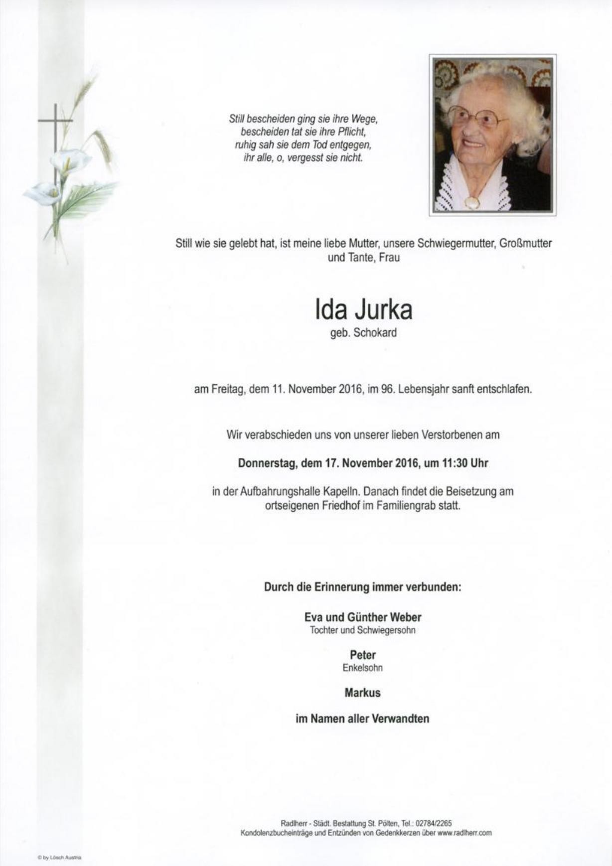 Traueranzeige von Ida Jurka