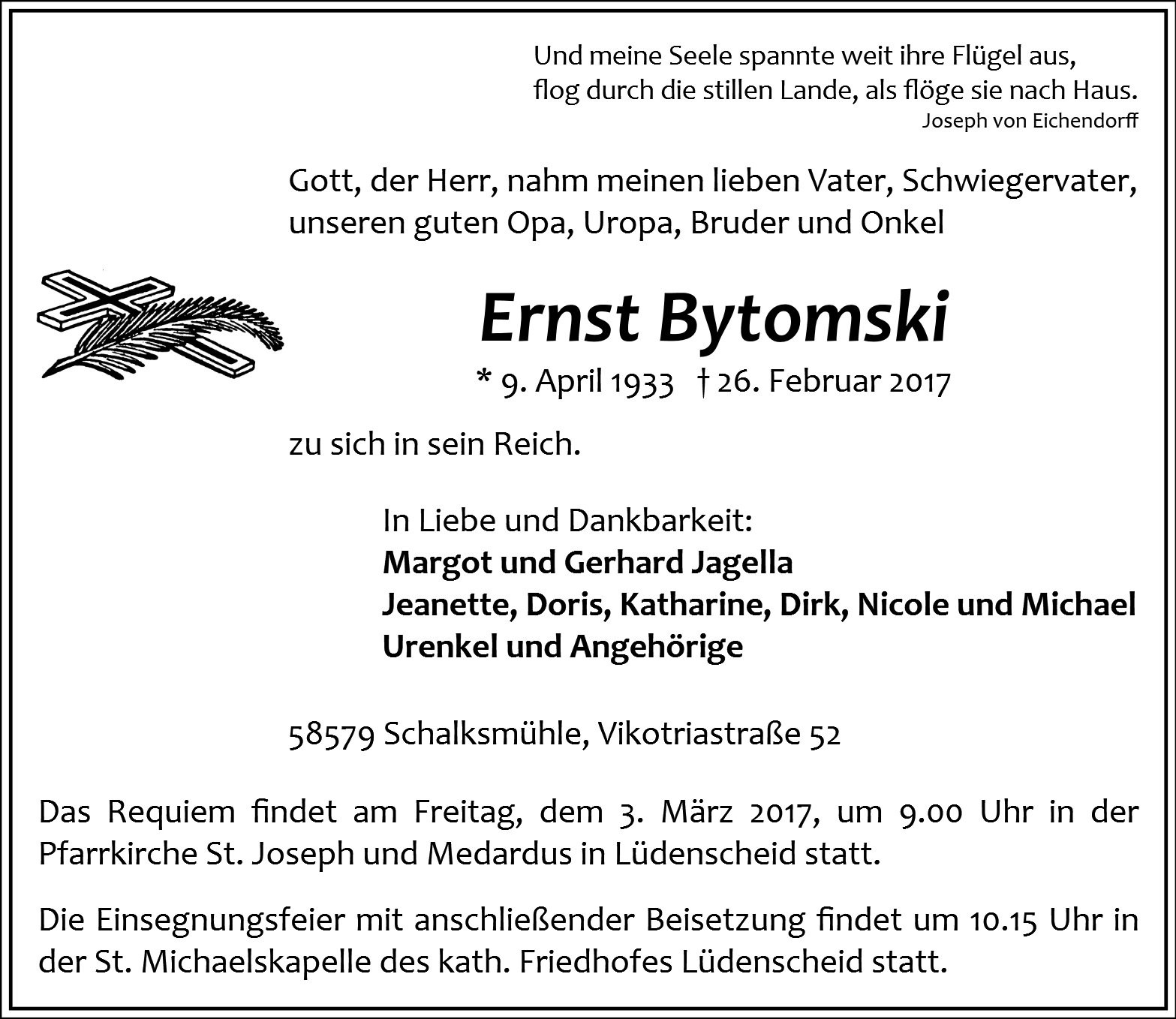 Traueranzeige von Ernst Bytomski