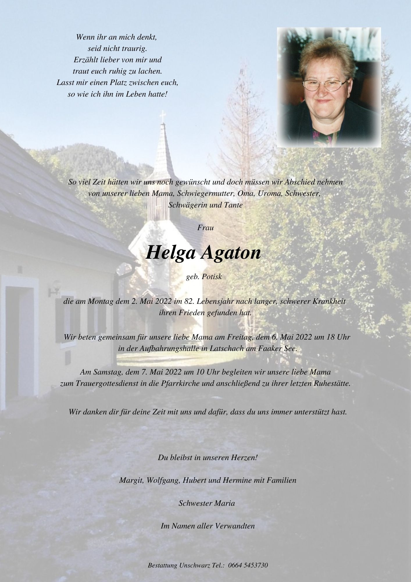 Traueranzeige von Helga Agaton