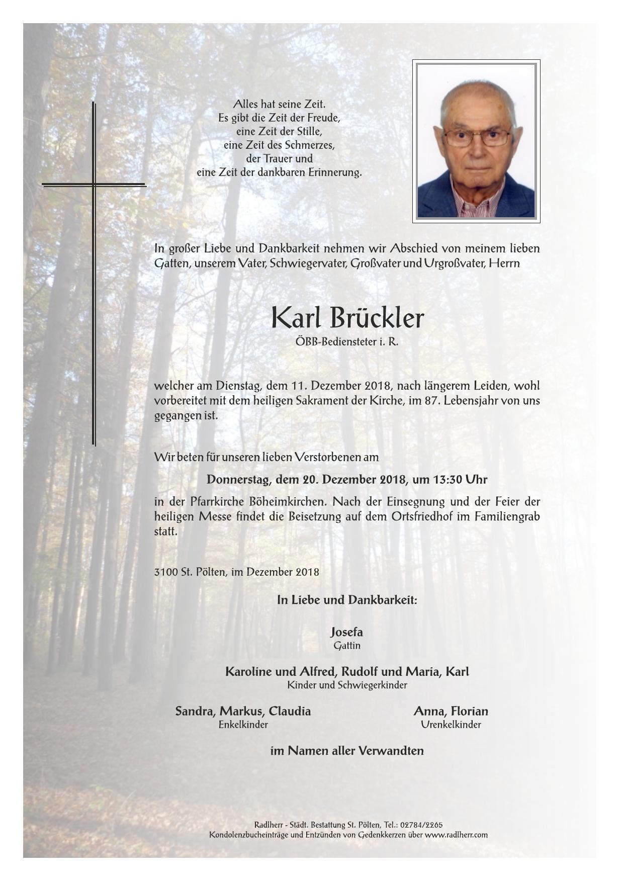Traueranzeige von Karl Brückler