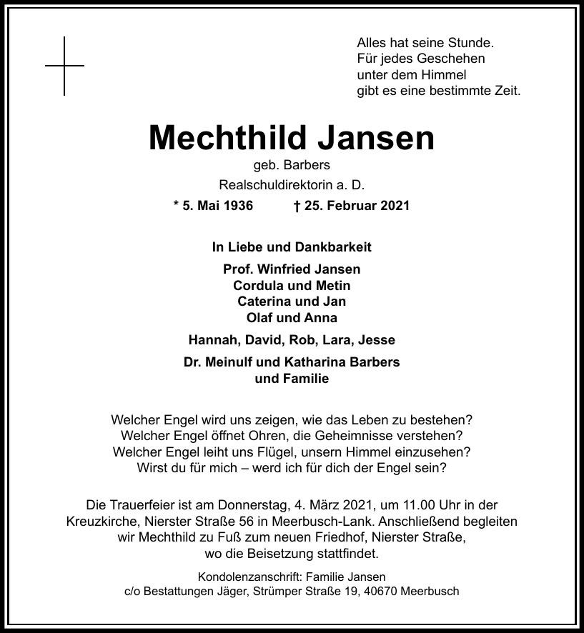 Traueranzeige von Mechthild Jansen