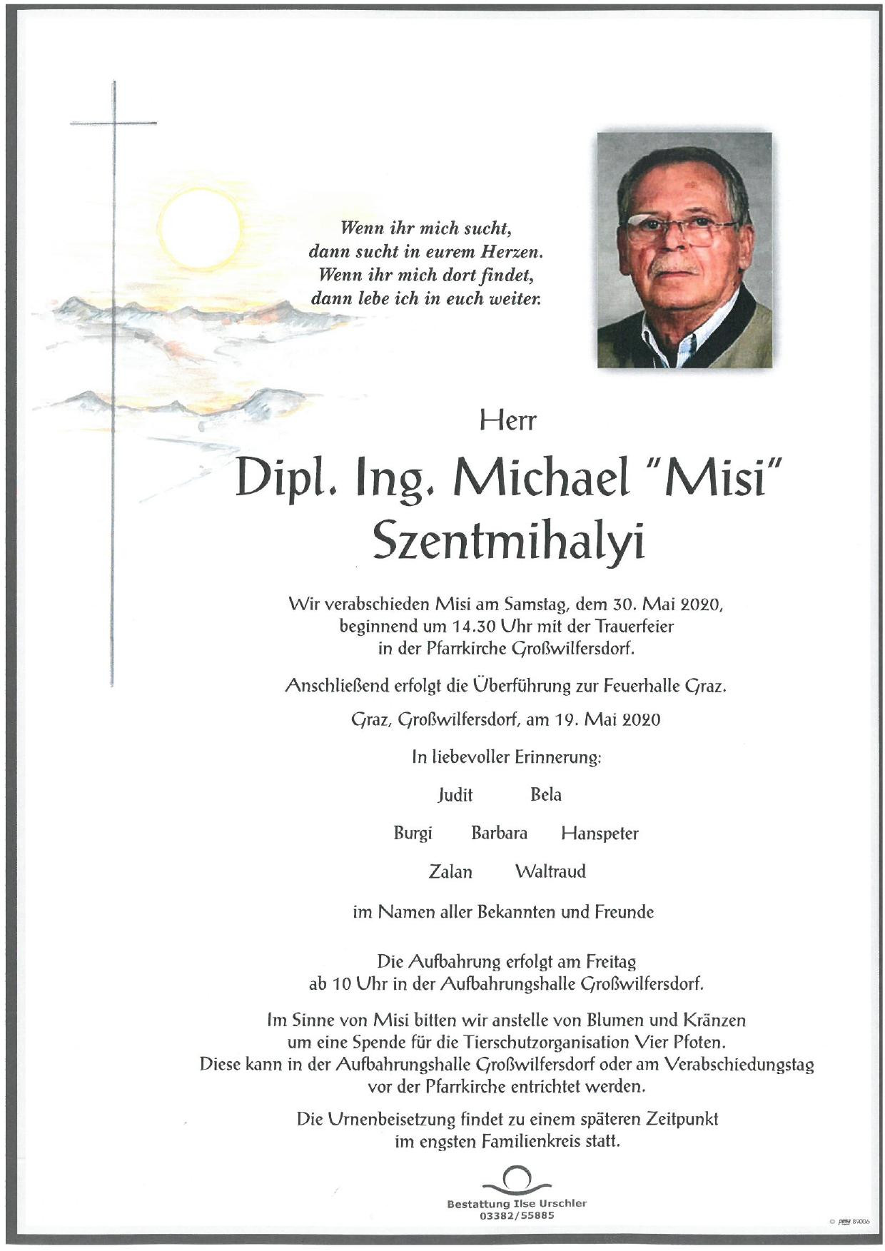 Traueranzeige von Dipl. Ing. Michael Szentmihalyi