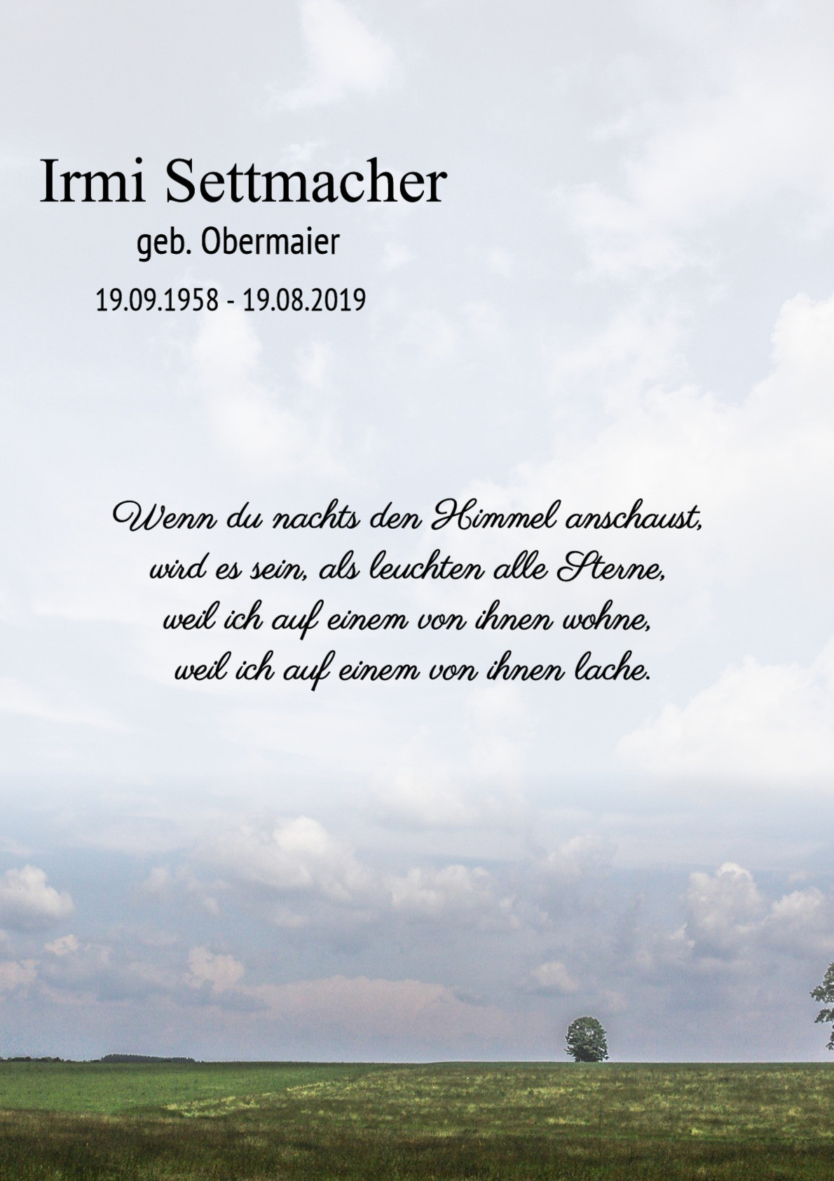 Traueranzeige von Irmi Settmacher