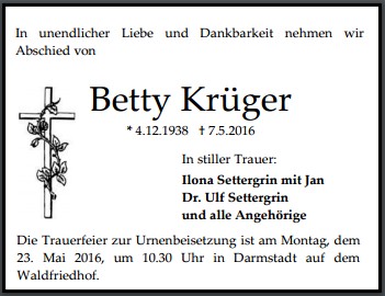 Traueranzeige von Barbara Krüger