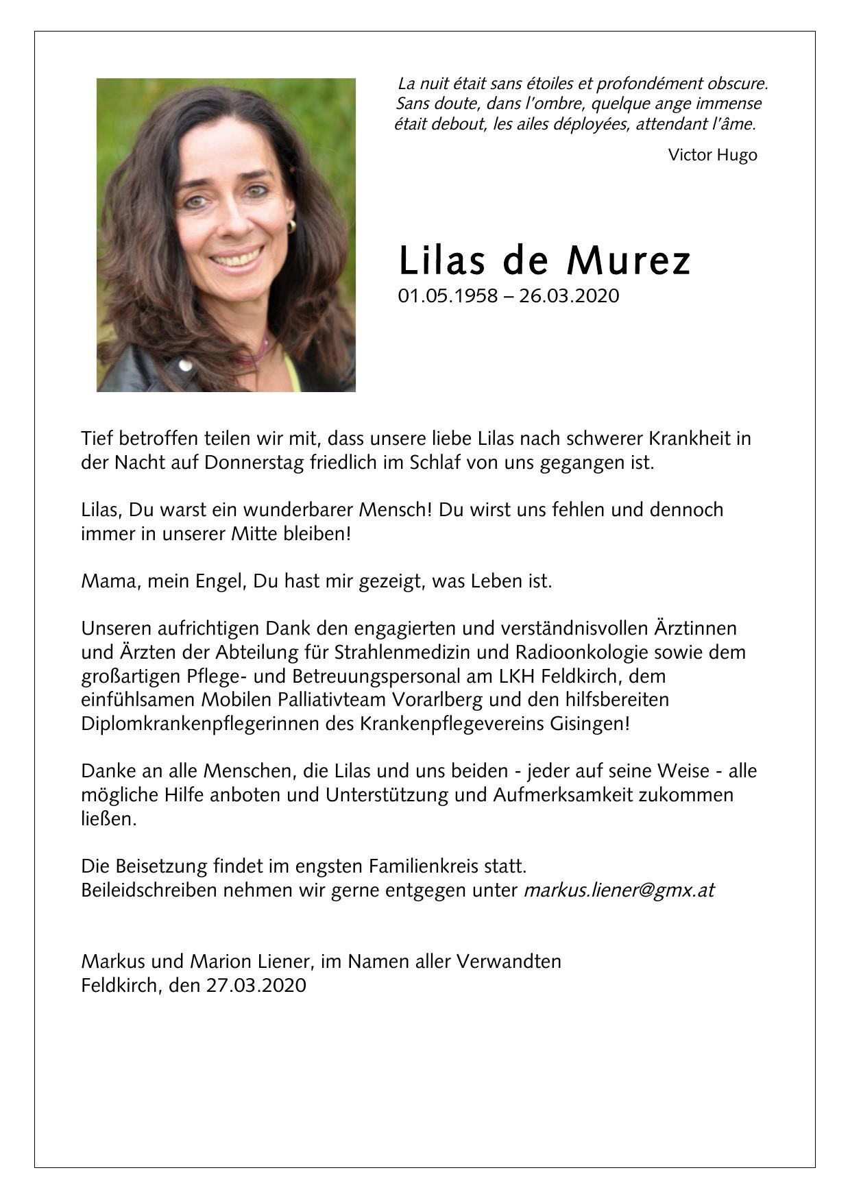 Traueranzeige von Lilas de Murez