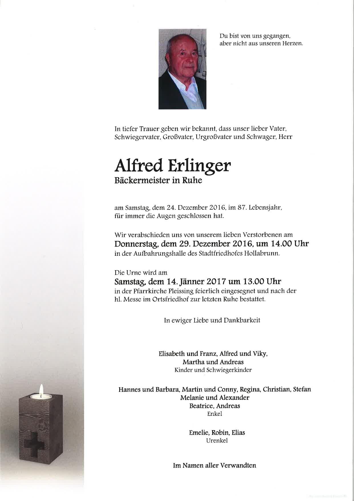 Traueranzeige von Alfred Erlinger