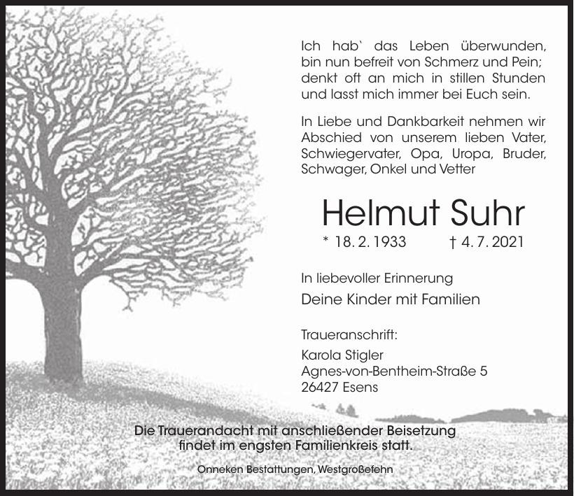Traueranzeige von Helmut Suhr