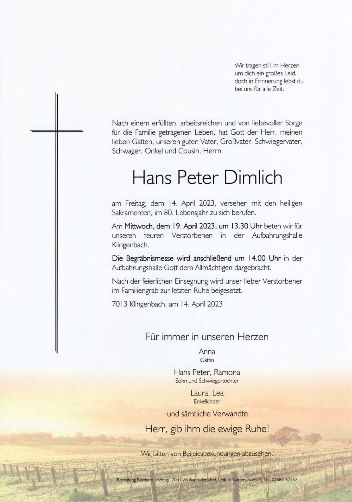 Traueranzeige von Hans Peter Dimlich