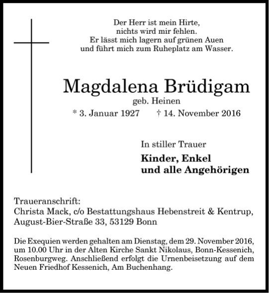 Traueranzeige von Magdalena Brüdigam